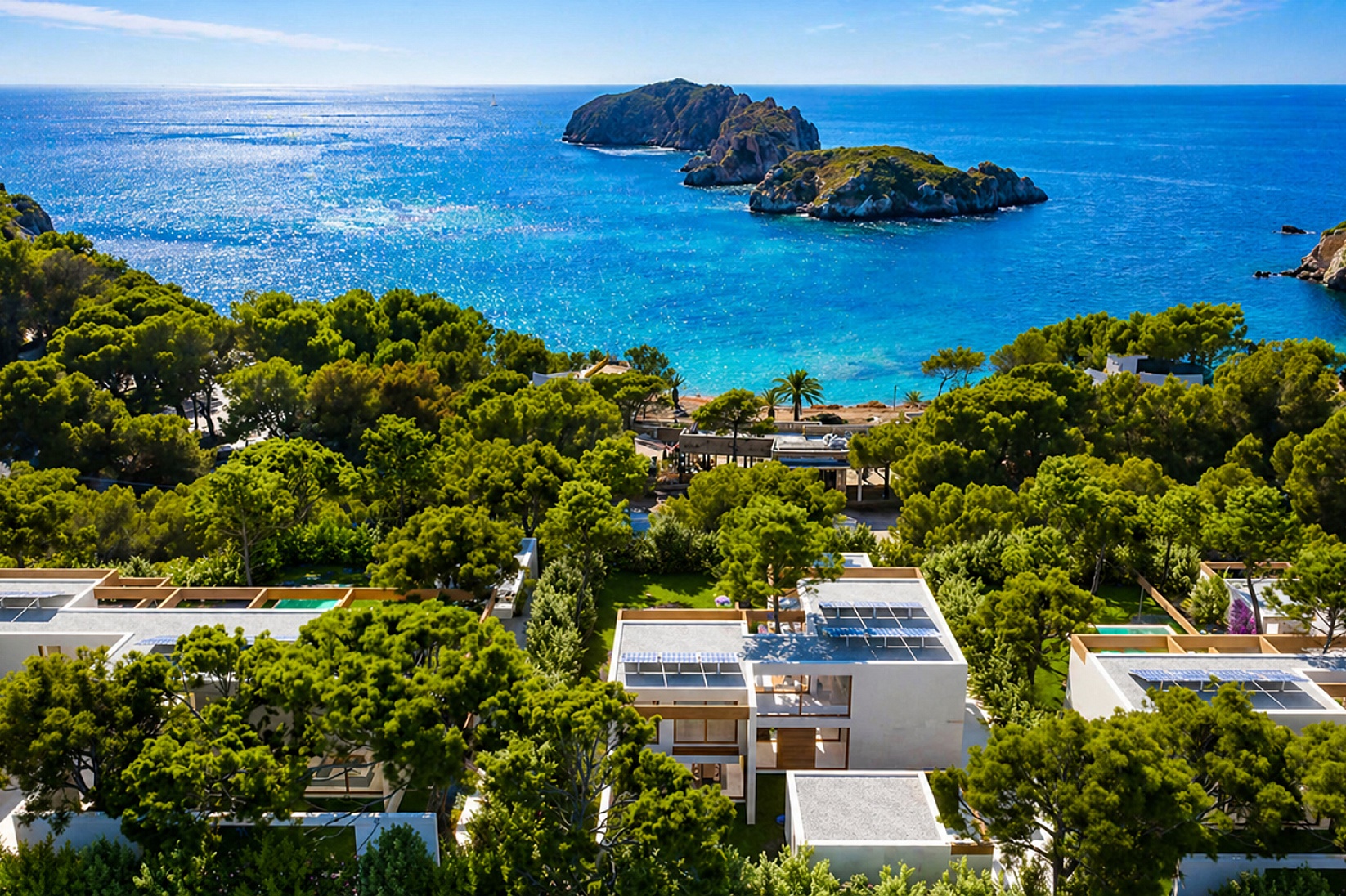 Инвестиционный земельный участок с проектом 3 вилл класса люкс в Santa Ponsa